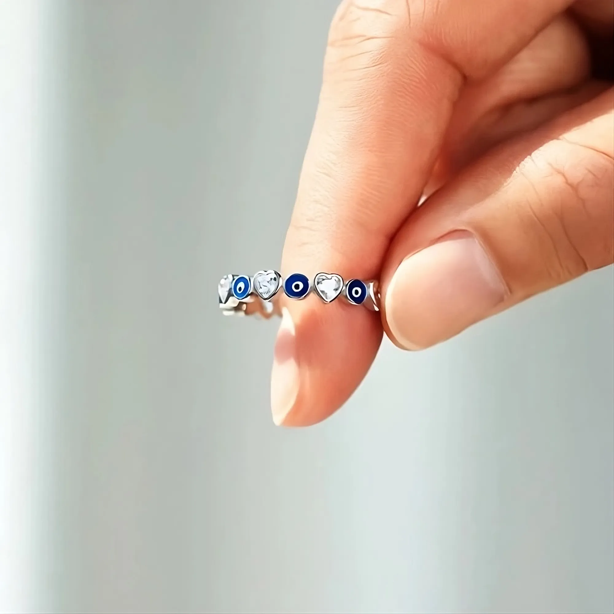 FOR DAUGHTER HEART&EVIL EYE RING BAND