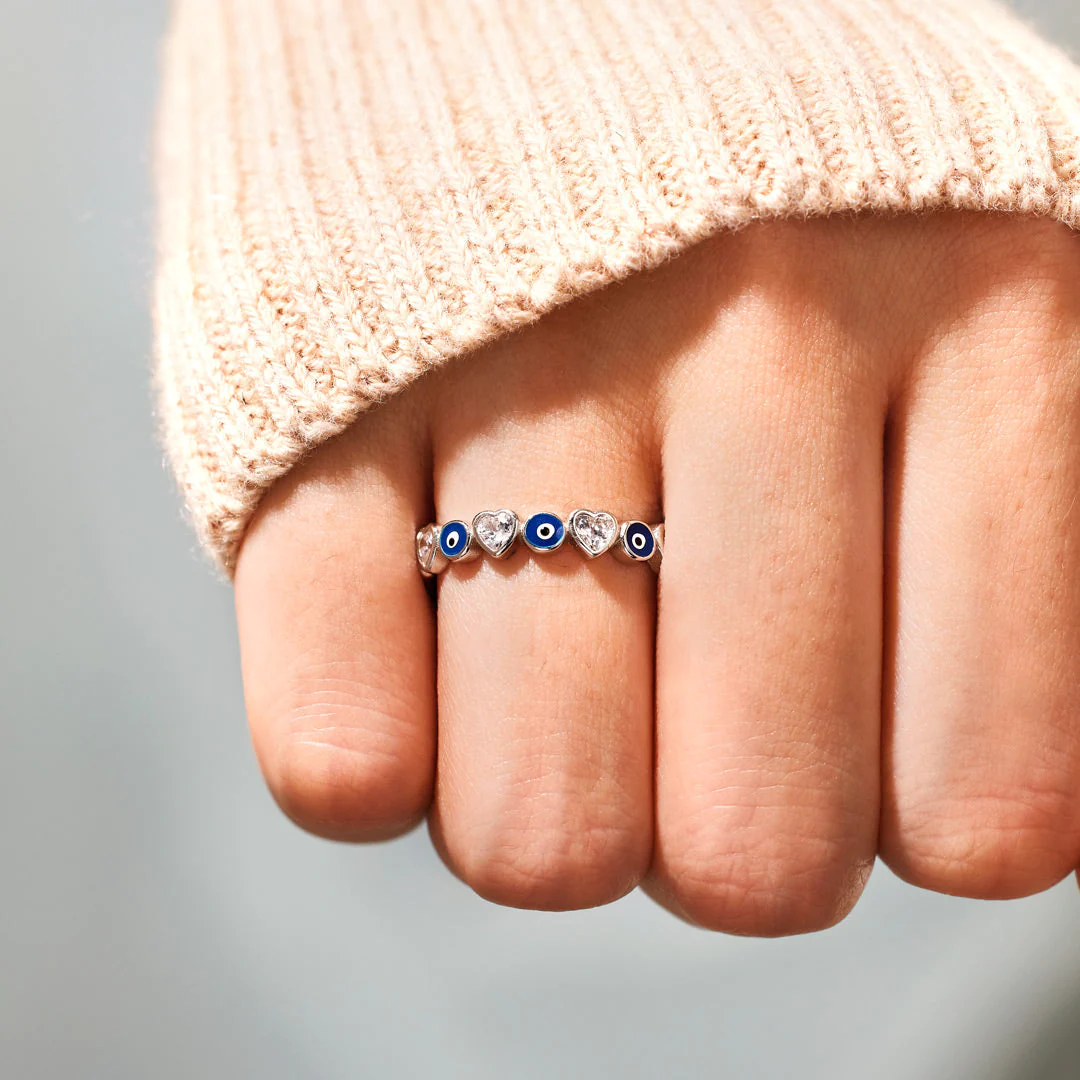 FOR DAUGHTER HEART&EVIL EYE RING BAND
